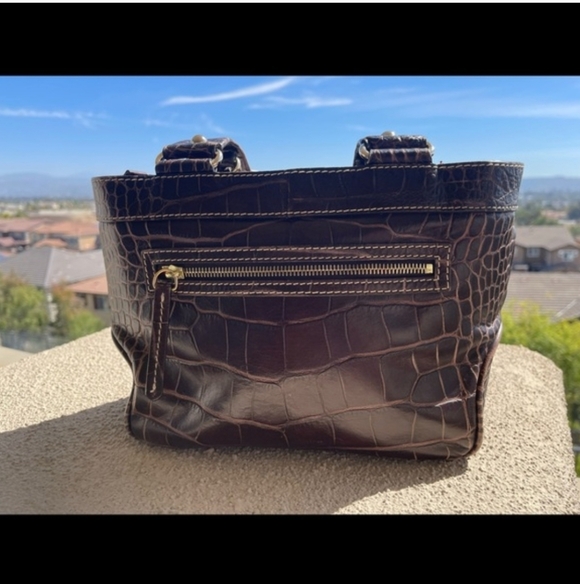 Dooney & Bourke Dark Brown Croc-Embossed Tote - Picture 2 of 7